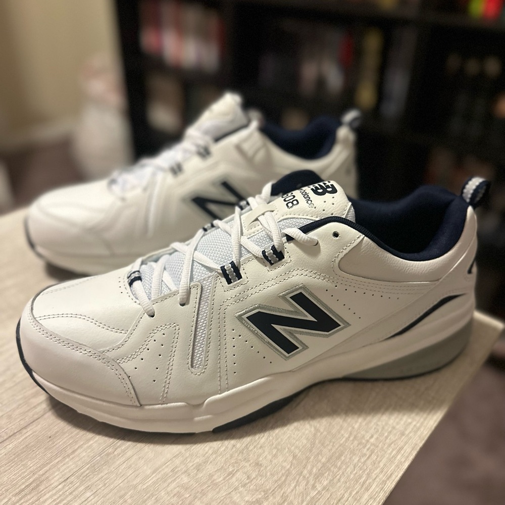 Size 16 wide - New Balance 608v5 White Navy men’s